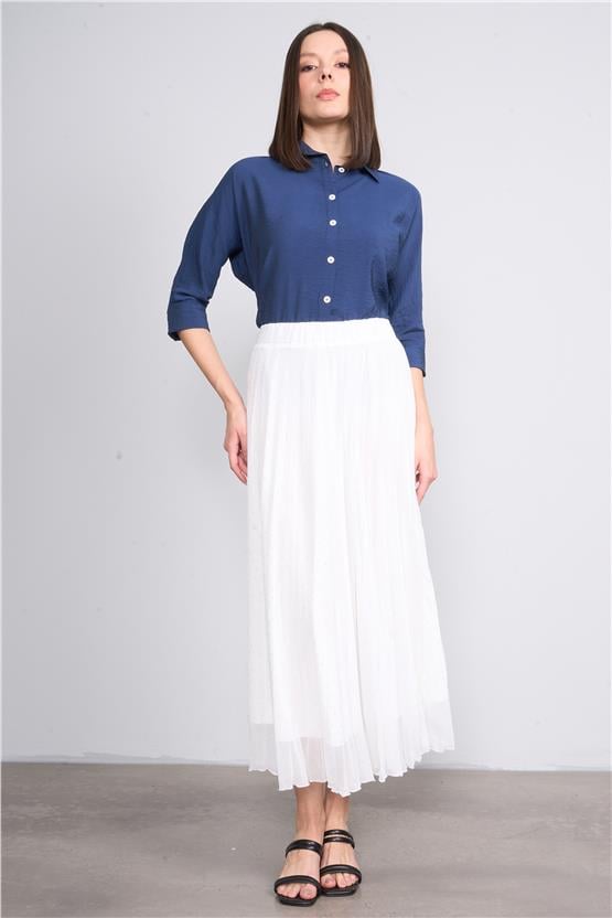 İkoll 0034529 Ekru Kadın Taşlı Piliseli Sıfon Etek