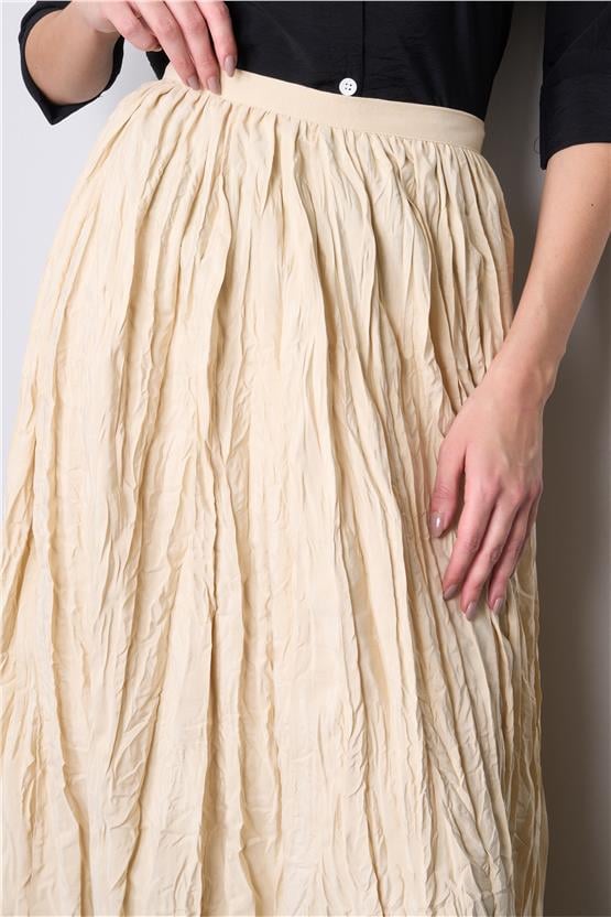 İkoll 0034717 Bej Kadın Genıs Form Piliseli Etek