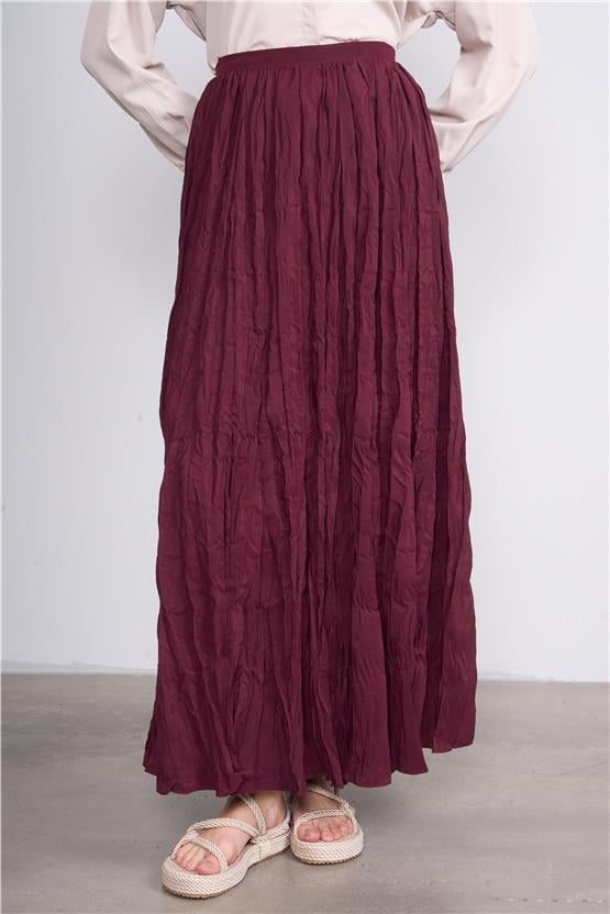İkoll 0034717 Bordo Kadın Genıs Form Piliseli Etek