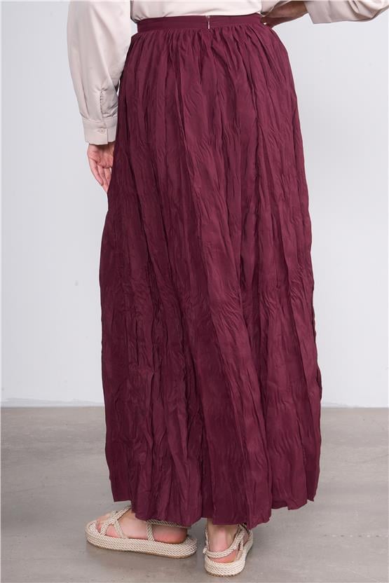 İkoll 0034717 Bordo Kadın Genıs Form Piliseli Etek