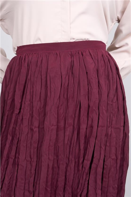 İkoll 0034717 Bordo Kadın Genıs Form Piliseli Etek