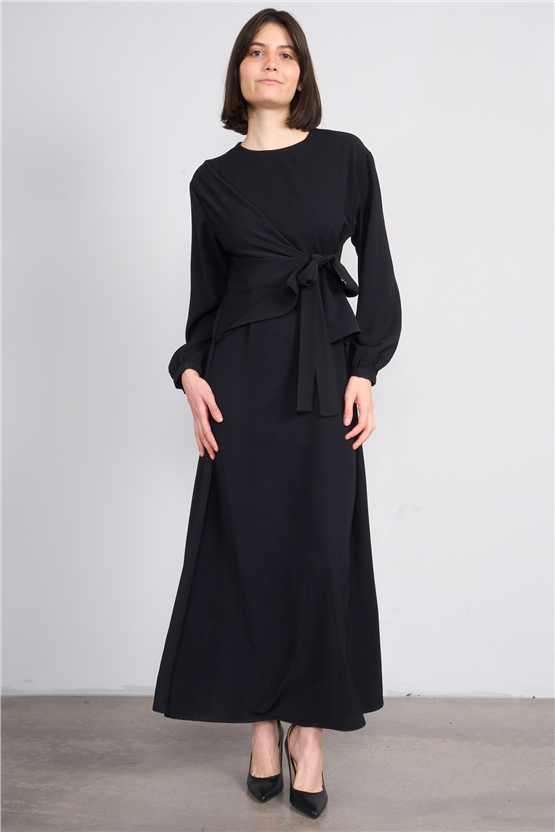 İkoll 0036631 002 Siyah Bağlama Detaylı Elbise
