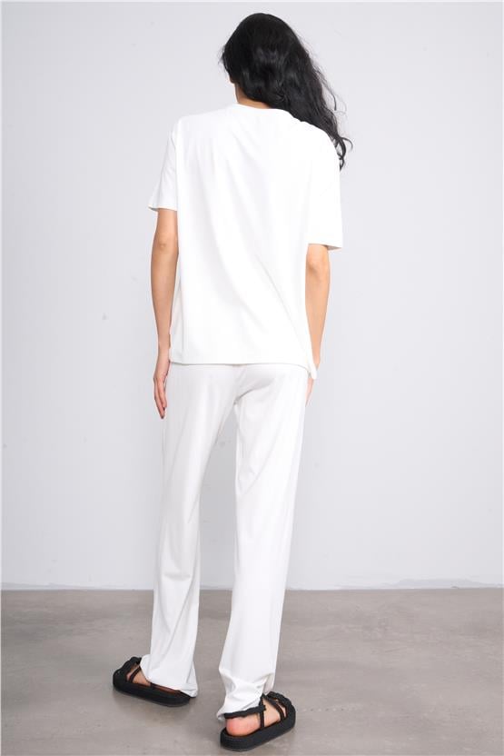 İkoll 1003420 Ekru Kadın Taş/Baskı Detaylı Takım