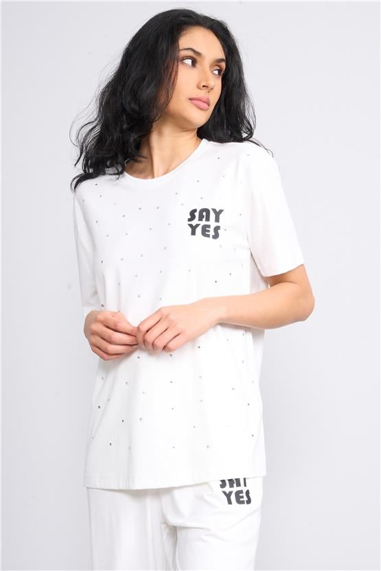 İkoll 1003420 Ekru Kadın Taş/Baskı Detaylı Takım