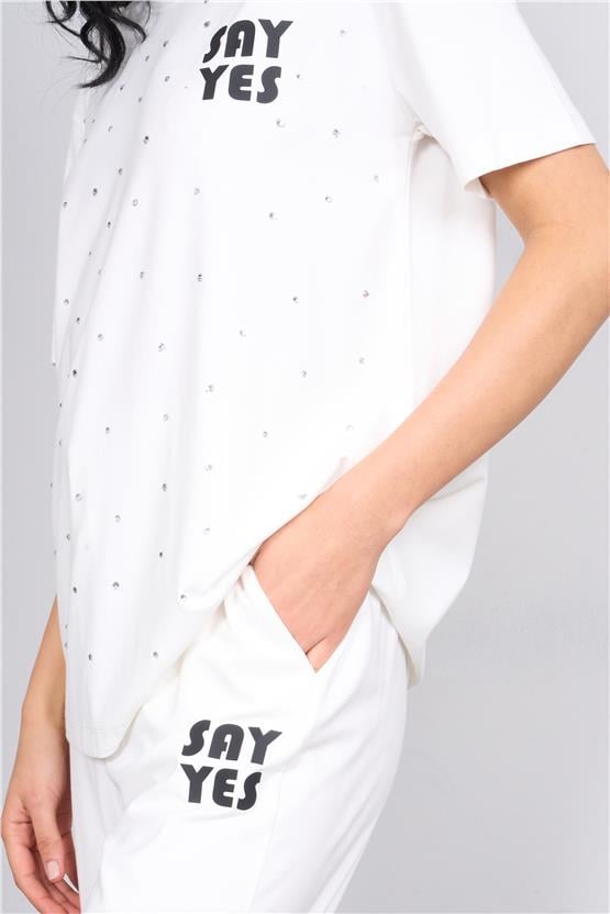 İkoll 1003420 Ekru Kadın Taş/Baskı Detaylı Takım