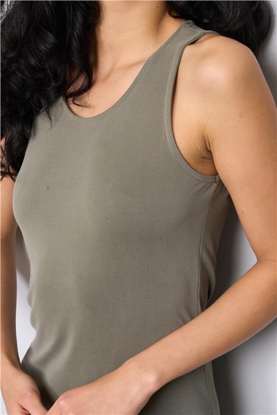 İkoll 1004309 Haki Kadın Modal Maxi Elbise