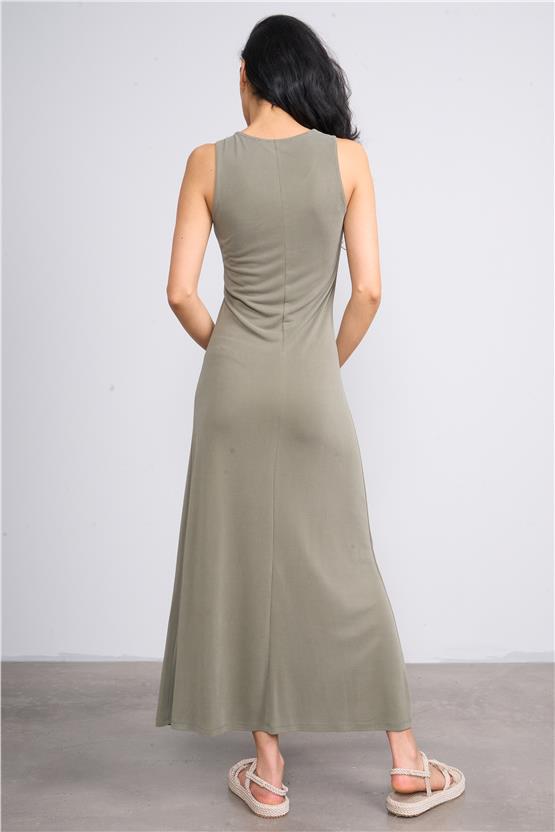 İkoll 1004309 Haki Kadın Modal Maxi Elbise