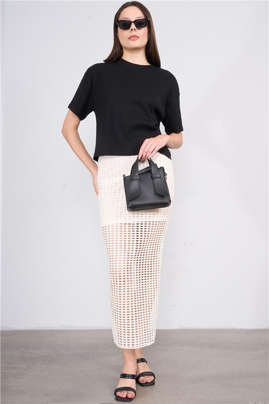 İkoll 1004503 Siyah Kadın Basic Crop T-Shirt