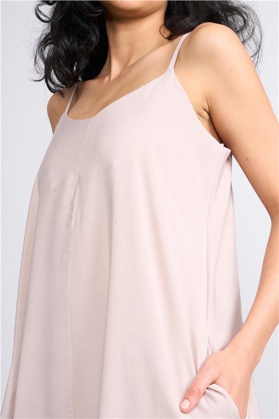 İkoll 1004530 Kum Kadın Askılı Modal Maxi Elbise