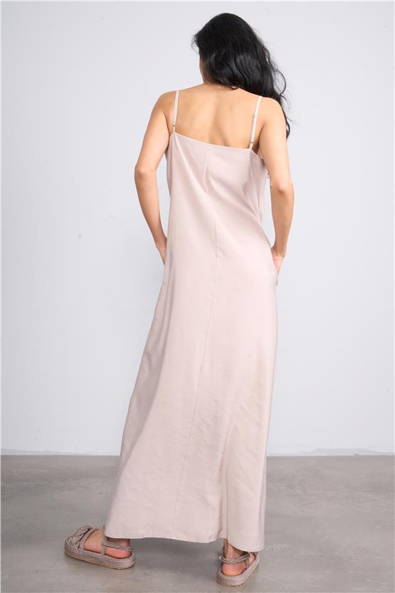 İkoll 1004530 Kum Kadın Askılı Modal Maxi Elbise