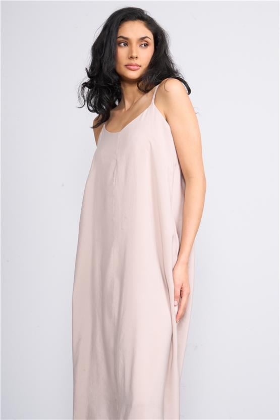 İkoll 1004530 Kum Kadın Askılı Modal Maxi Elbise