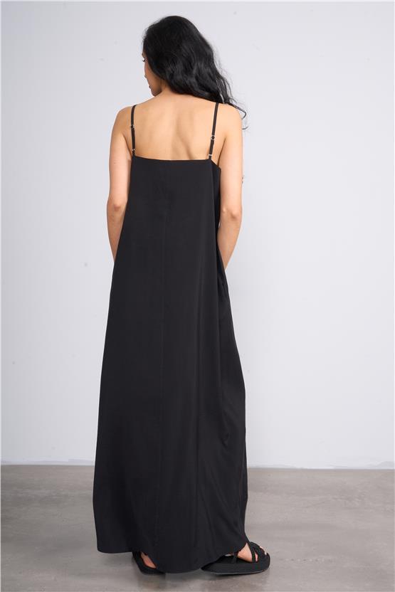 İkoll 1004530 Siyah Kadın Askılı Modal Maxi Elbise