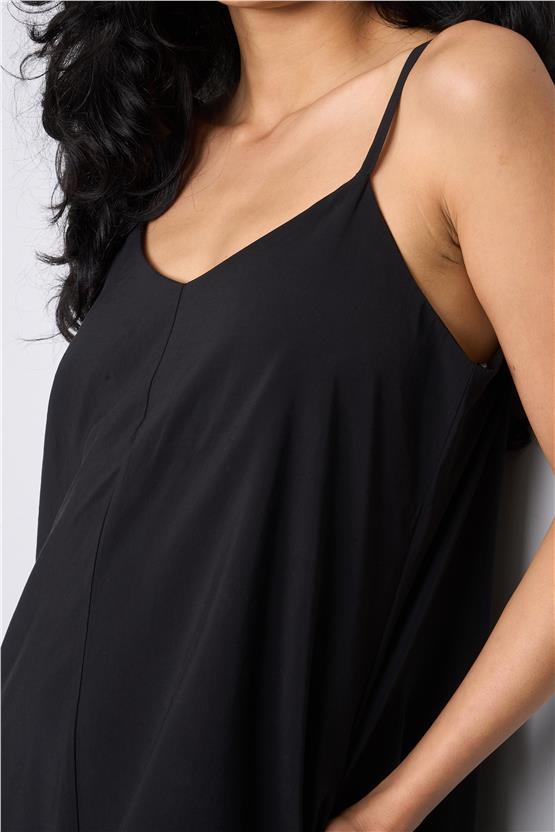 İkoll 1004530 Siyah Kadın Askılı Modal Maxi Elbise