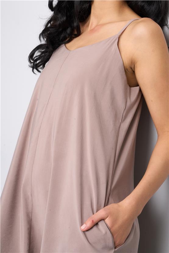 İkoll 1004530 Vizon Kadın Askılı Modal Maxi Elbise