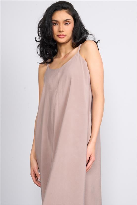 İkoll 1004530 Vizon Kadın Askılı Modal Maxi Elbise