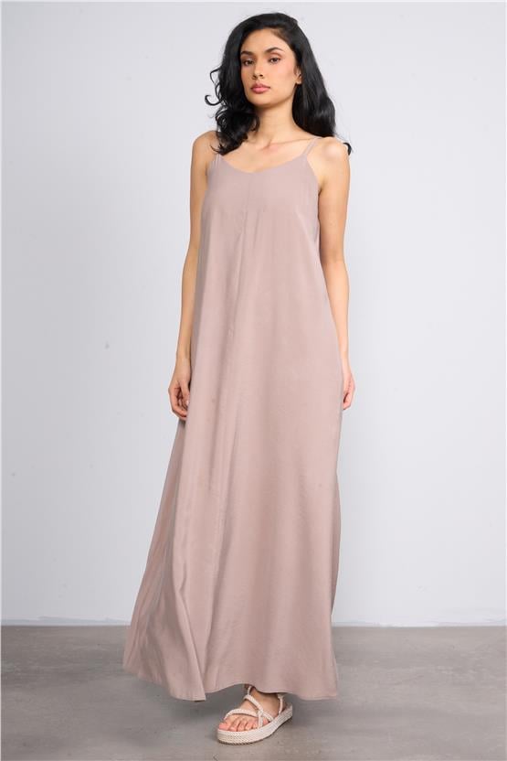 İkoll 1004530 Vizon Kadın Askılı Modal Maxi Elbise