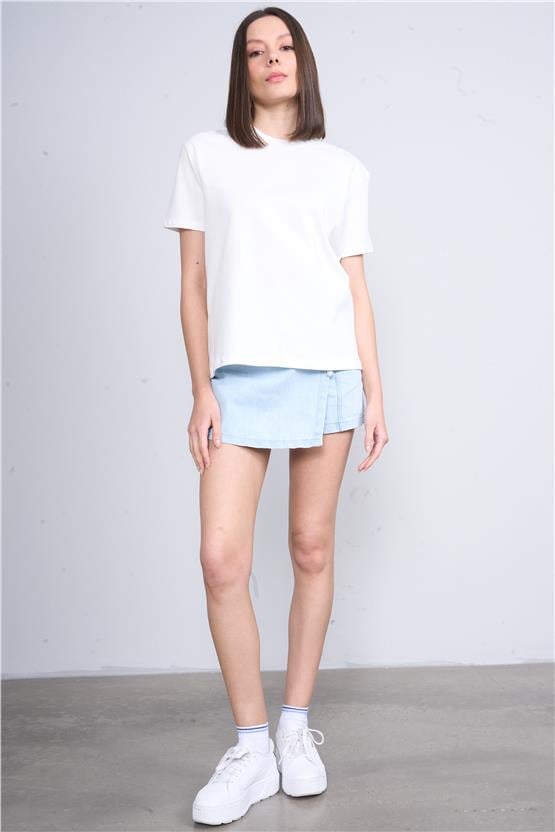 İkoll 1004623 Ekru Kadın Karyoka Dıkıs Detaylı T-Shirt