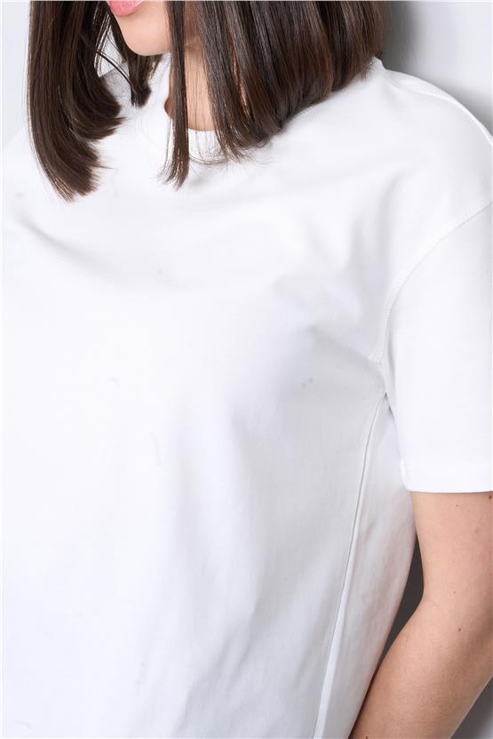 İkoll 1004623 Ekru Kadın Karyoka Dıkıs Detaylı T-Shirt