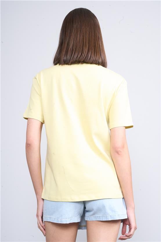 İkoll 1004623 Lıme Kadın Karyoka Dıkıs Detaylı T-Shirt