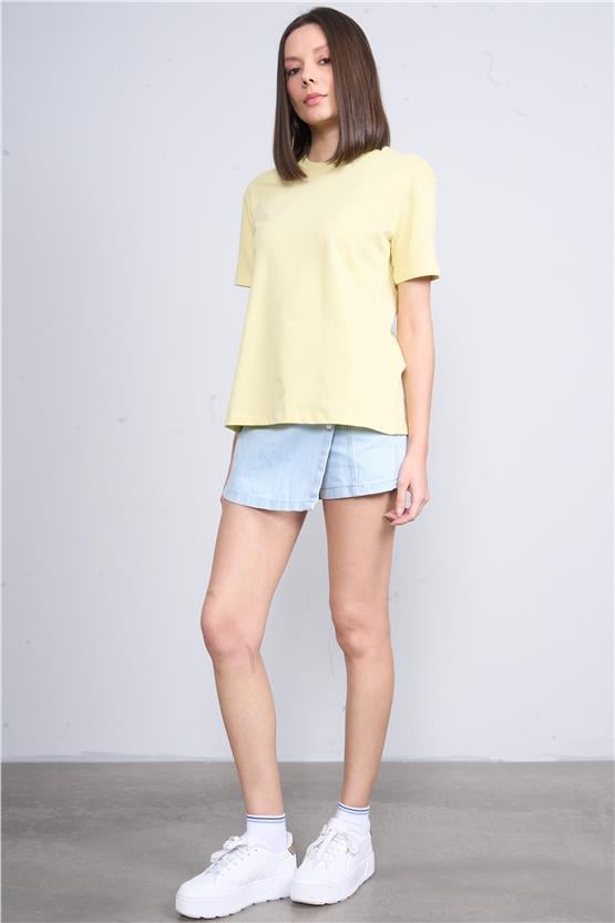 İkoll 1004623 Lıme Kadın Karyoka Dıkıs Detaylı T-Shirt
