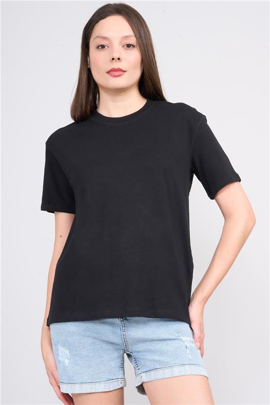 İkoll 1004623 Siyah Kadın Karyoka Dıkıs Detaylı T-Shirt