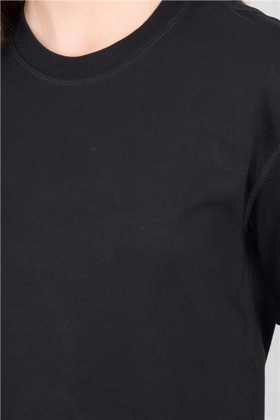 İkoll 1004623 Siyah Kadın Karyoka Dıkıs Detaylı T-Shirt