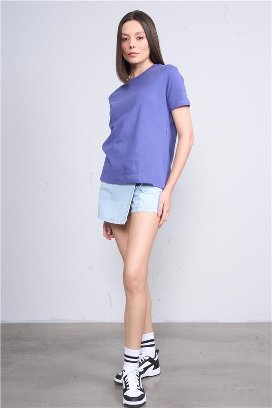 İkoll 1004625 Alacakaranlık Kadın Bisiklet Yaka Basic T-Shirt