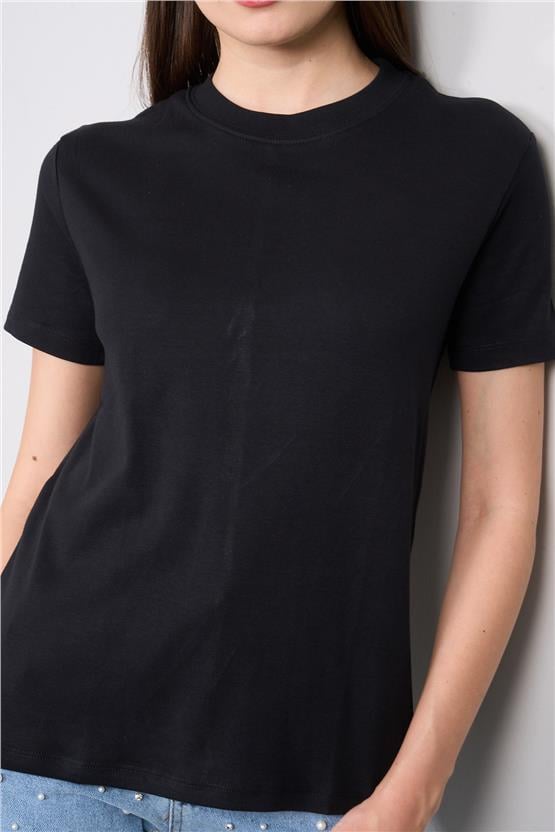İkoll 1004625 Siyah Kadın Bisiklet Yaka Basic T-Shirt