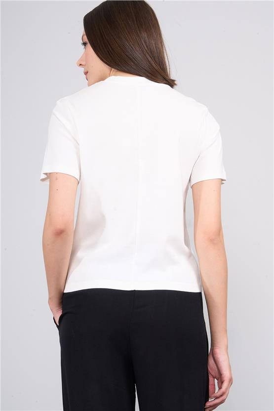 İkoll 1004632 Ekru Kadın Suprem Basic T-Shirt