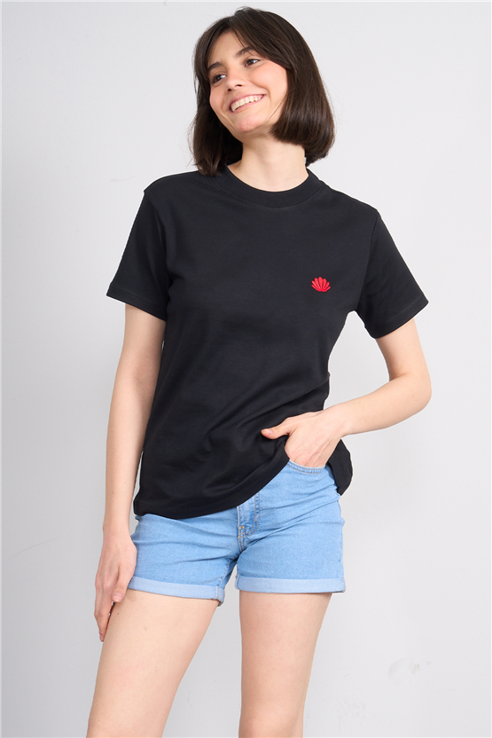 Ikoll Y26 1004963 002 Siyah İstiridye Nakışlı T-shirt