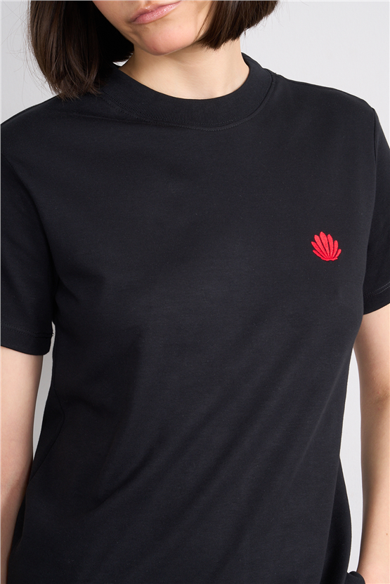 Ikoll Y26 1004963 002 Siyah İstiridye Nakışlı T-shirt