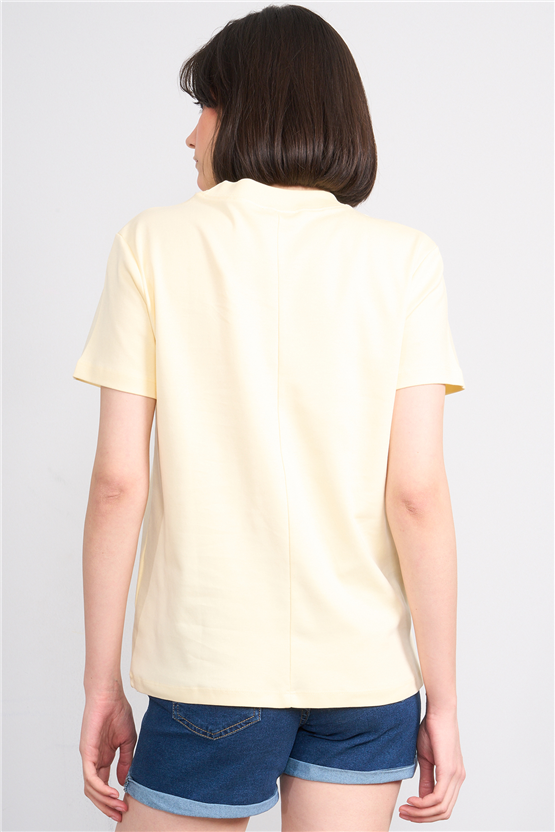 Ikoll Y26 1004963 008 Sarı İstiridye Nakışlı T-shirt