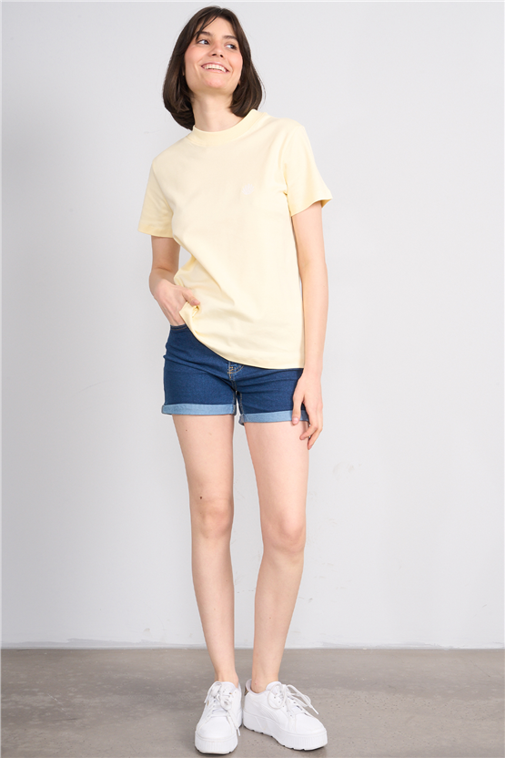 Ikoll Y26 1004963 008 Sarı İstiridye Nakışlı T-shirt