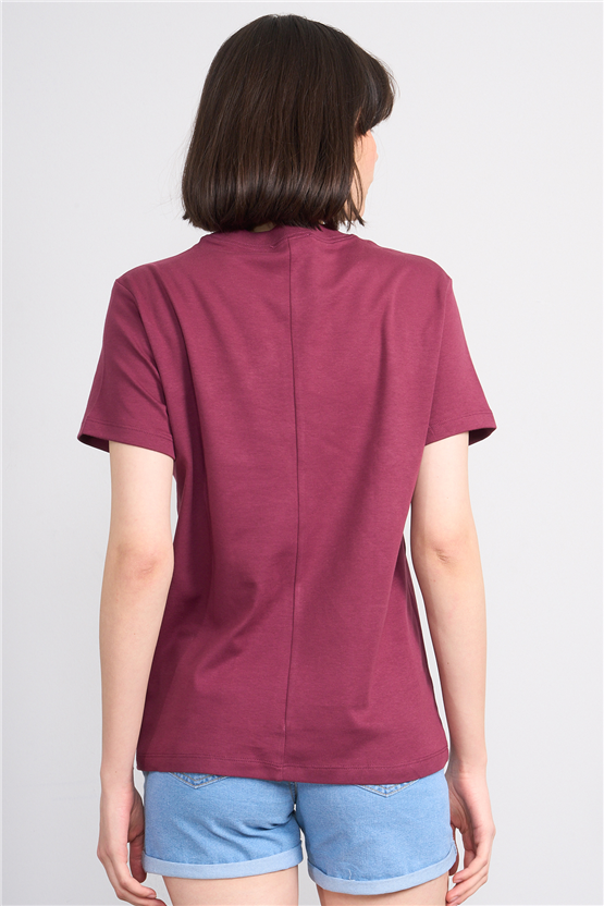 Ikoll Y26 1004963 016 Bordo İstiridye Nakışlı T-shirt