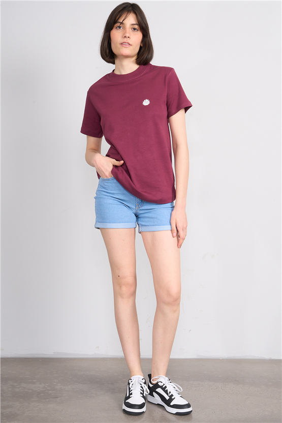 Ikoll Y26 1004963 016 Bordo İstiridye Nakışlı T-shirt