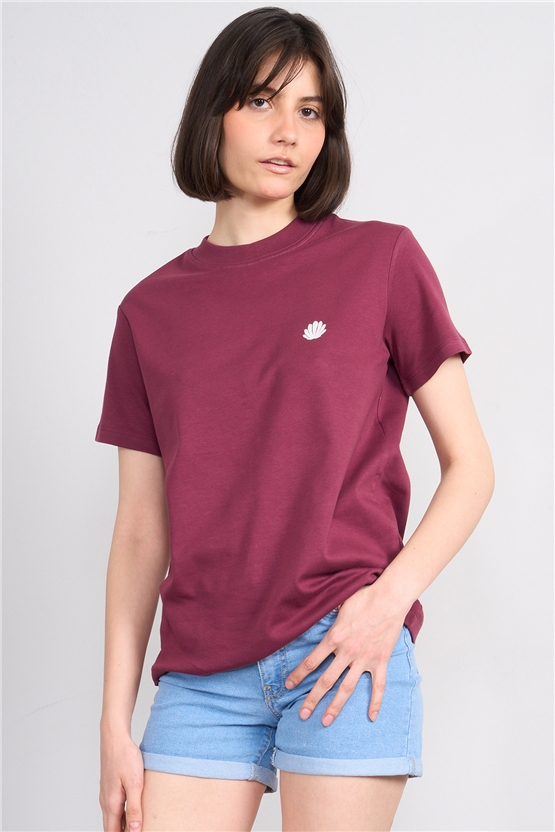 Ikoll Y26 1004963 016 Bordo İstiridye Nakışlı T-shirt