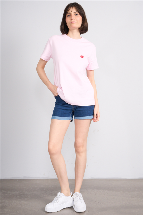 Ikoll Y26 1004963 025 Pembe İstiridye Nakışlı T-shirt