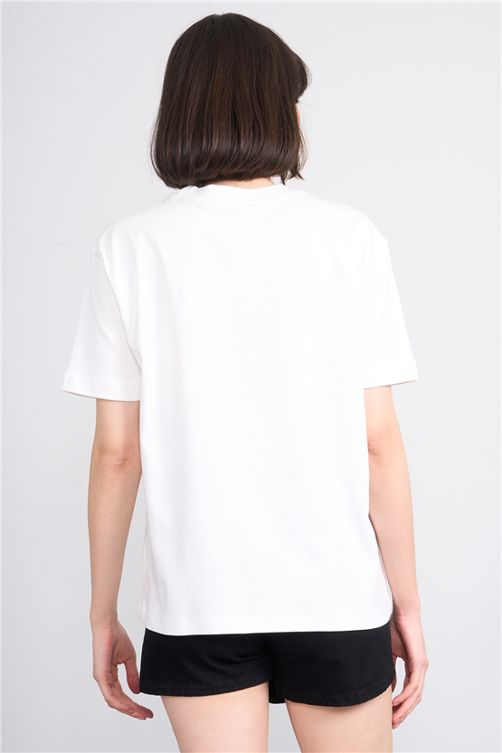 Ikoll Y26 1005112 007 Ekru Kabartma Baskı Interlok T-shirt