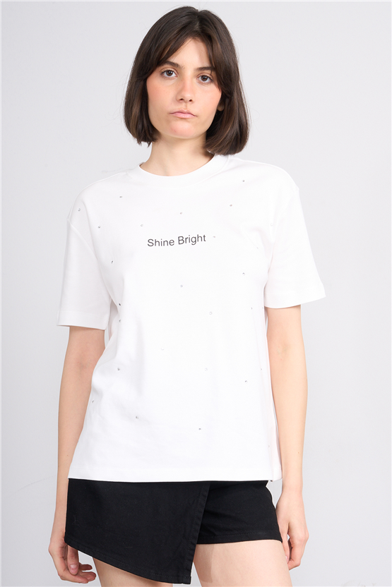 Ikoll Y26 1005112 007 Ekru Kabartma Baskı Interlok T-shirt
