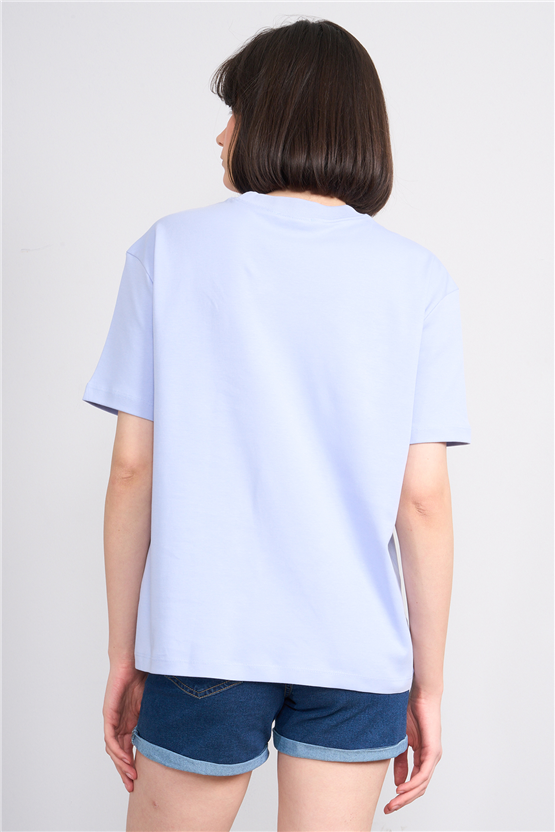 Ikoll Y26 1005112 028 Mavi Kabartma Baskı Interlok T-shirt