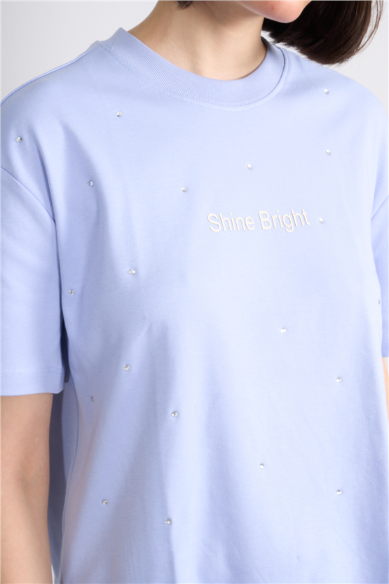 Ikoll Y26 1005112 028 Mavi Kabartma Baskı Interlok T-shirt