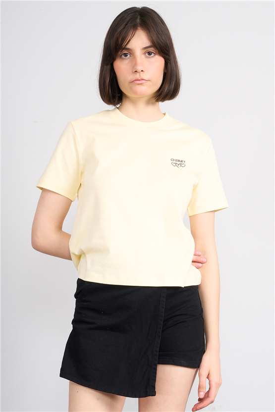 Ikoll Y26 1005114 008 Sarı Kalp Taslı T-shirt