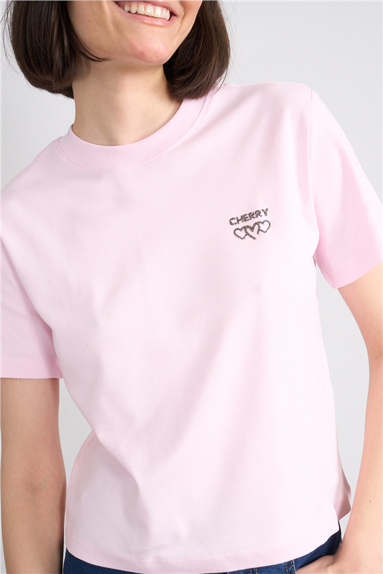 Ikoll Y26 1005114 025 Pembe Kalp Taslı T-shirt