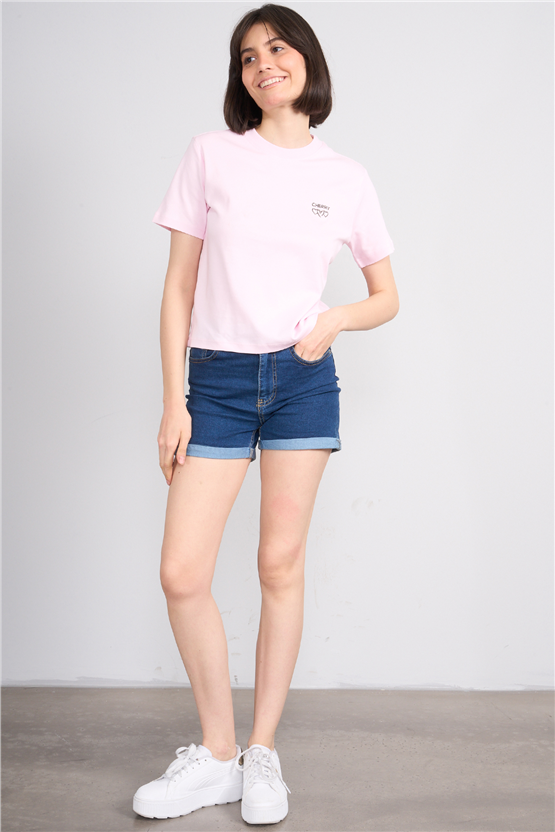 Ikoll Y26 1005114 025 Pembe Kalp Taslı T-shirt