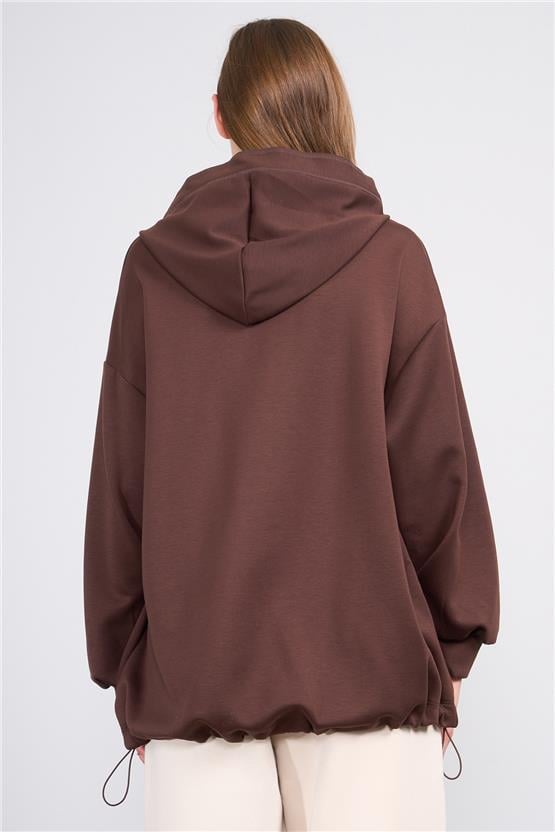 Ikoll K26 0035785 017 Kahve Kadın Karyoka Detaylı Kapısonlu Cıtcıtlı S-Shırt