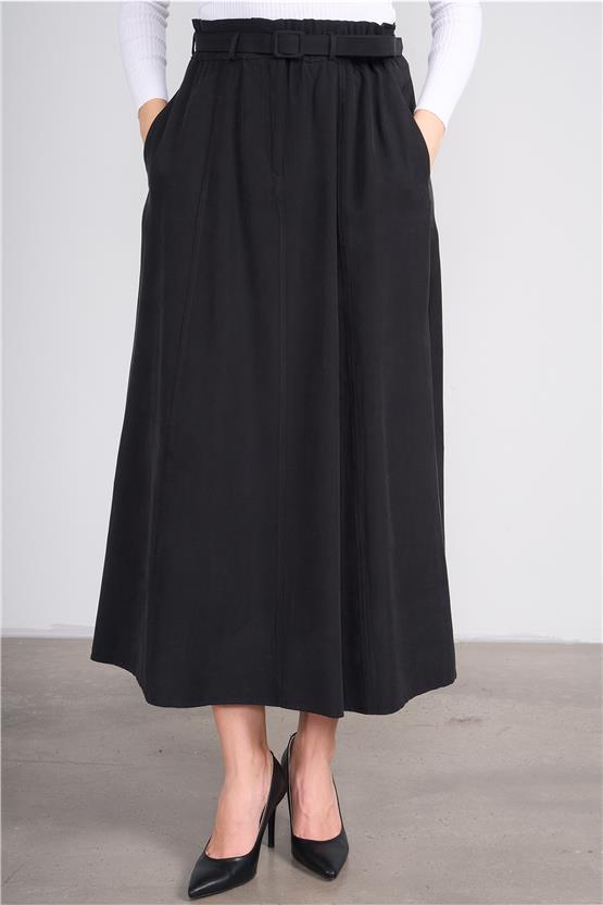 Ikoll K26 0035996 002 Sıyah Kadın Kemerlı Genıs Etek