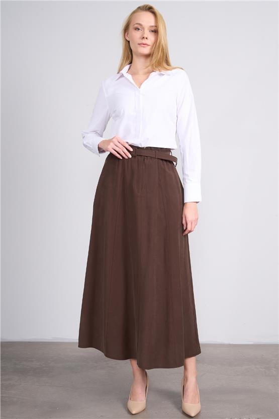 Ikoll K26 0035996 017 Kahve Kadın Kemerlı Genıs Etek