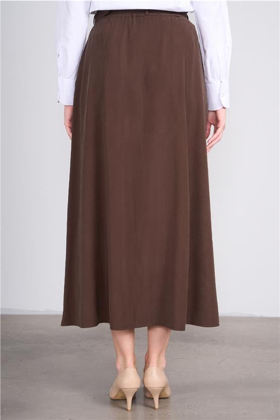 Ikoll K26 0035996 017 Kahve Kadın Kemerlı Genıs Etek