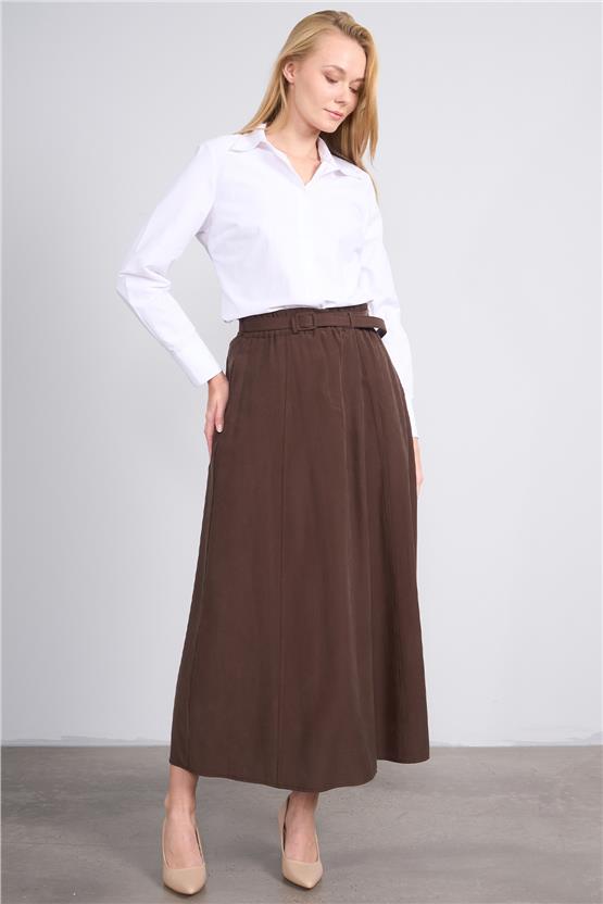 Ikoll K26 0035996 017 Kahve Kadın Kemerlı Genıs Etek
