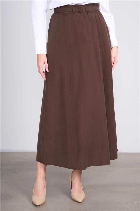 Ikoll K26 0035996 017 Kahve Kadın Kemerlı Genıs Etek
